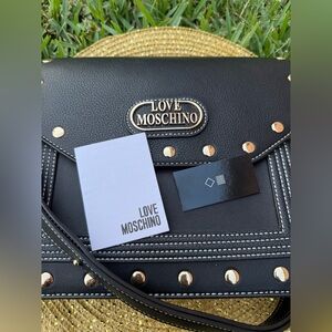 Love Moschino Black Studded Crossbody Bag- Elegant Eco-Leather With Gold Detail